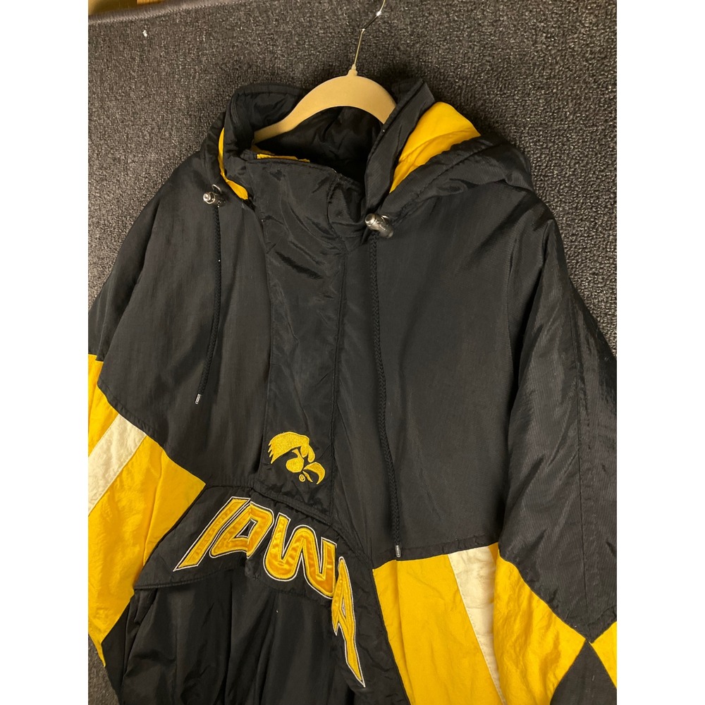 Vintage Starter Iowa Hawkeyes Puffer Anorak Jacket Mens Large Black Yellow 90s